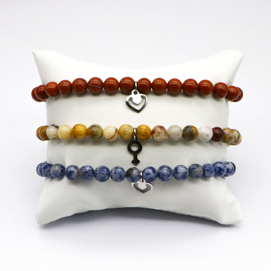 Simple Style Tiger eye And Red Stone Bracelet Set [B106]