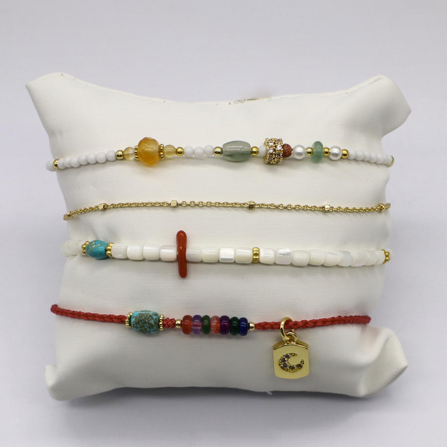 Boho Bracelet Set Natural Stone  Gold Layered Jewelry with Moon Charm for Lady [B115]