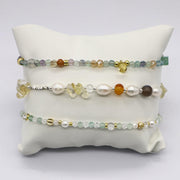 Trendy Crystal Pearl Stackable Bracelet Set for Lady Green Yellow Natural Stone Layered Bracelets [B116]