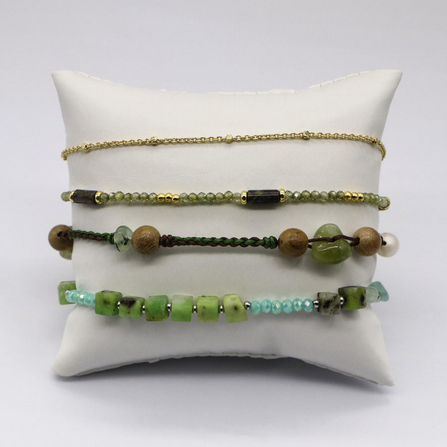 Trendy Green Nature Bracelet Set  With Wood Crystal Elements [B117]