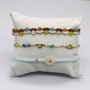 Boho Daisy Aquamarine Stack Hand knitted Bracelet Set [B118]