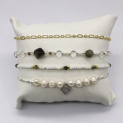 Minimalist Pearl and Smoky Quartz Stack Bracelet Set [B120]