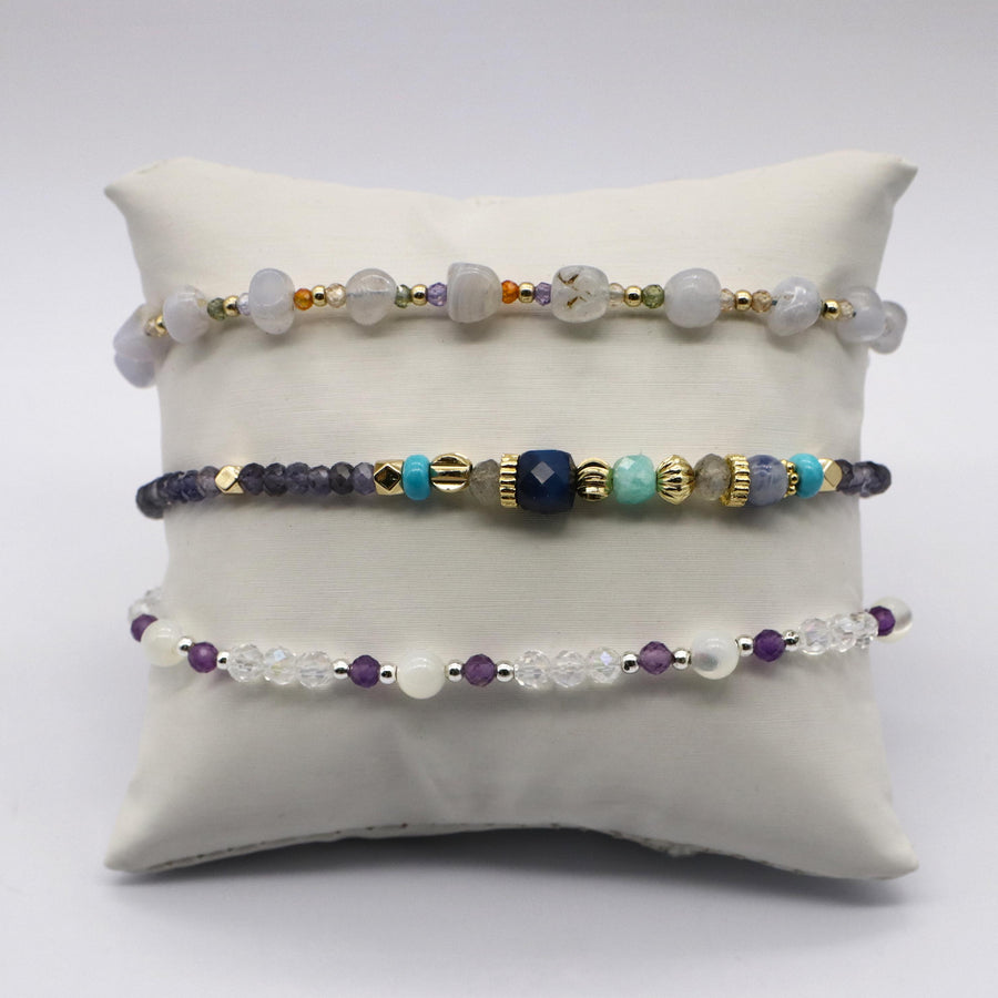 Ethereal Light Purple Amethyst and Blue Lace Agate Beads Hande Made Bracelet Set [B122]