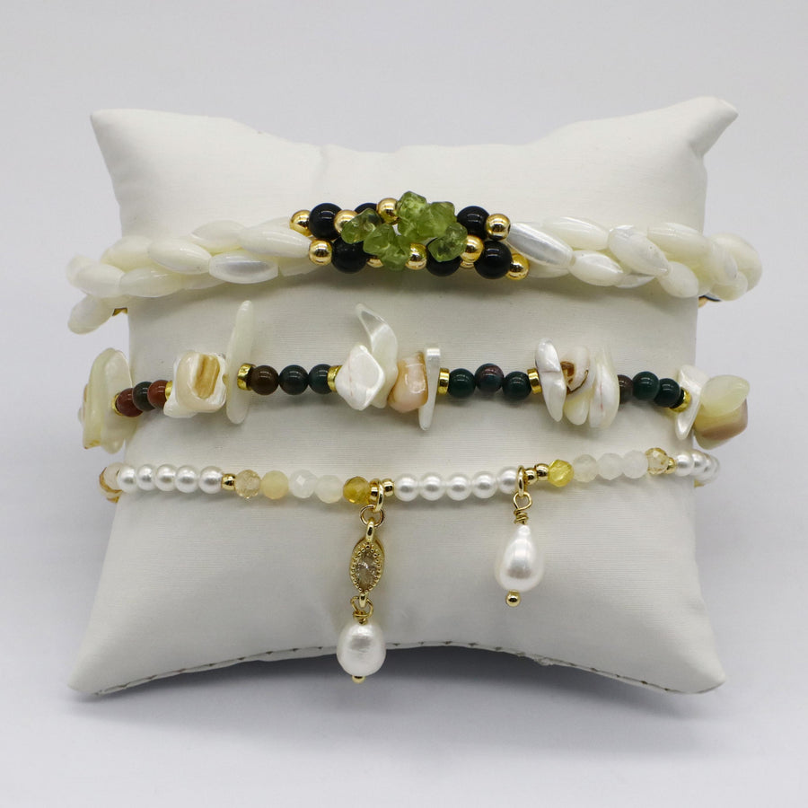 Ocean Colletion Mother of Pearl  Beads and Natural Stone Mix Bracelet Set [B123]