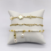 Elegant Mother of Pearl and Freshwater Pearl Plum Blossom Charm Bracelet Set [B124]
