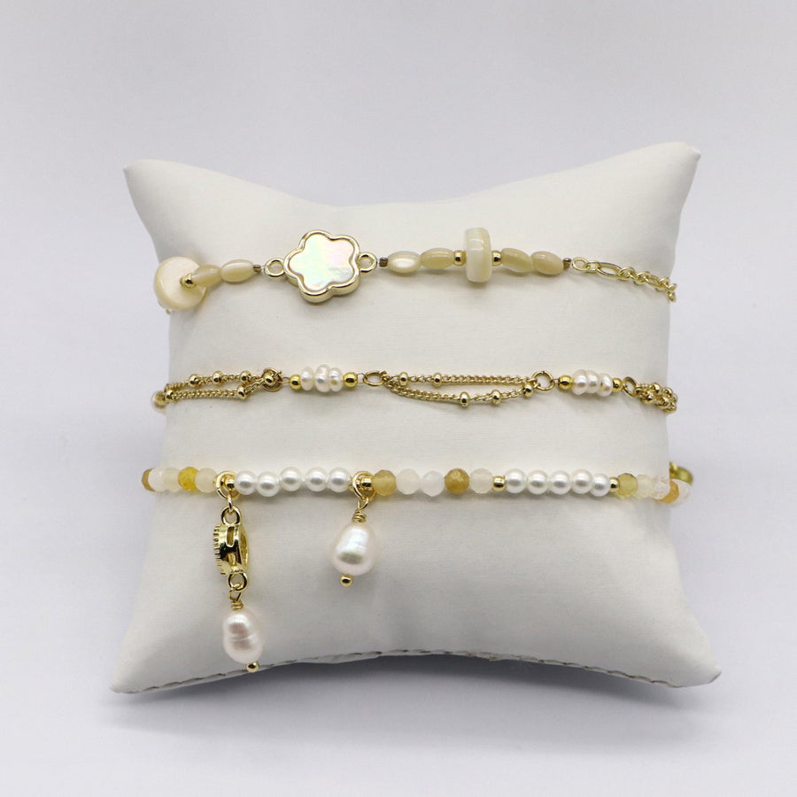 Elegant Mother of Pearl and Freshwater Pearl Plum Blossom Charm Bracelet Set [B124]