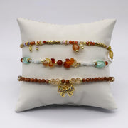 Warm Sunset Vibe Natural Stone Layered Bracelet Set with Bow Charm [B127]