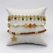 Warm Sun Charm Stackable Bracelet Set with Tiger's Eye and Gold Sand Stone [B129]