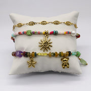 Colorful Glass Beads and Natural Stone Stainless Steel Bracelets with Cute Gold Charms [B130]
