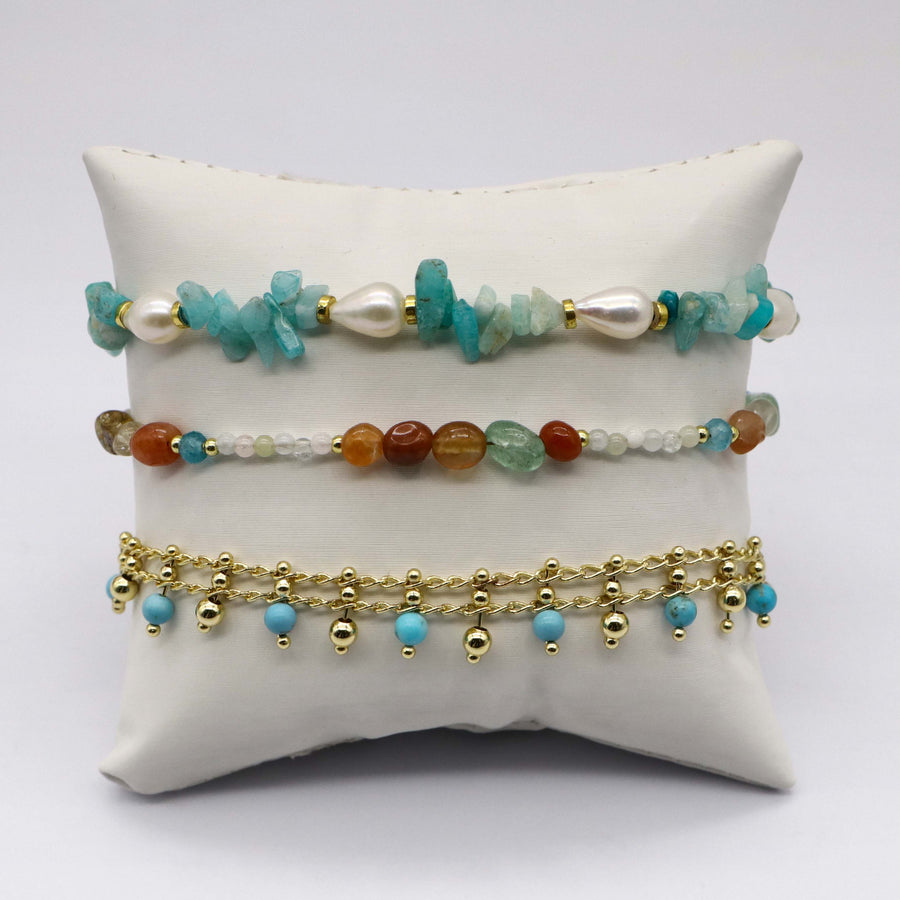Ocean Vibe Amazonite & Pearl Stackable Bracelet Set [B131]