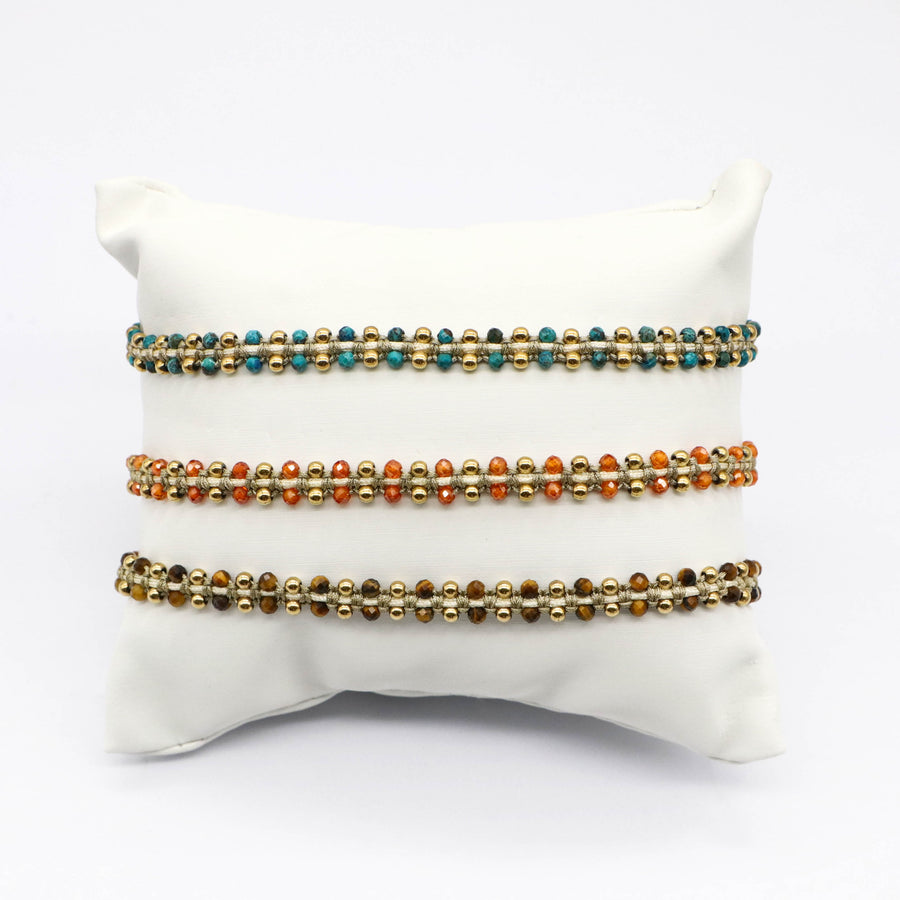 Earthy Tone CZ and Natural Stone Knotting Bracelets [B136]