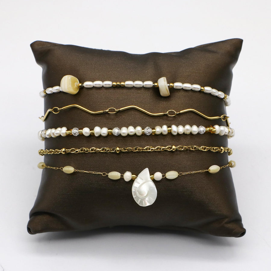 Exquisite Stainless Steel bracelet Decorated with Trochid Shell and Freshwater Pearls Set [B138]