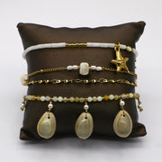 Summer Season Cowrie and Starfish Stainless Steel Gold Plated Layered Bracelet Set [B141]
