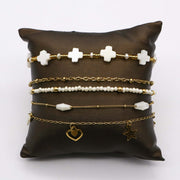 Boho Gold Plated Stackable Bracelet Set with White Clover [B142]