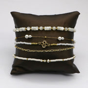 Clover and Pearl Gold Plated Layered Original Bracelet Stack Set [B144]