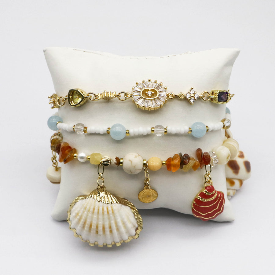 Ocean Series  and Bling-Bling Zircon Gold Plated Bracelet Shell Charms [B154]