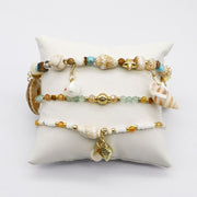 Boho Coastal Wanderer Layered Bracelet Set with Ocean Shell Charms [B155]