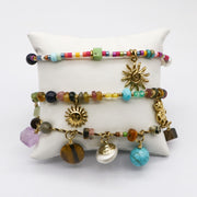 Bohemia Bracelet Set with Multicolor Natural Stone Beads  [B157]