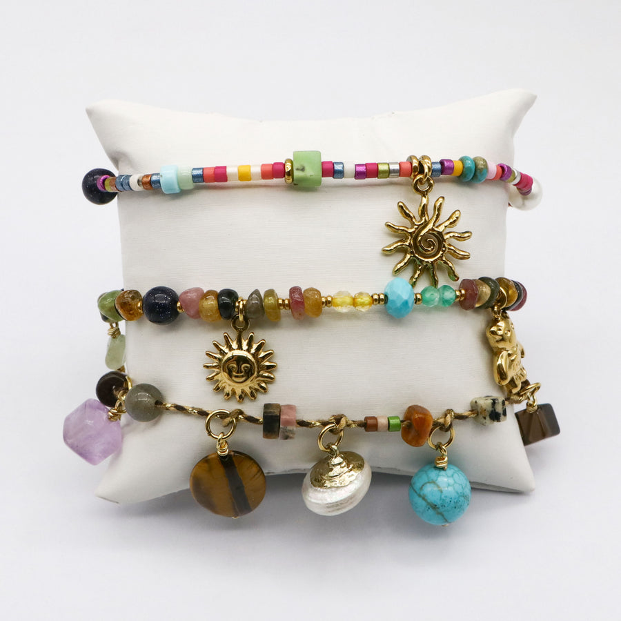 Bohemia Bracelet Set with Multicolor Natural Stone Beads  [B157]