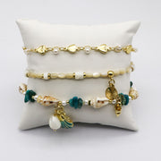 Boho Coastal Wanderer Layered Bracelet Set with Natural Shell and Stone [B160]