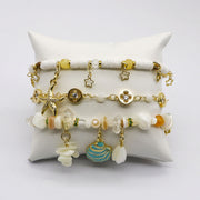 Bohemia Seaside Holiday Bracelet Set with Zircon Clover and Shell Charms [B165]