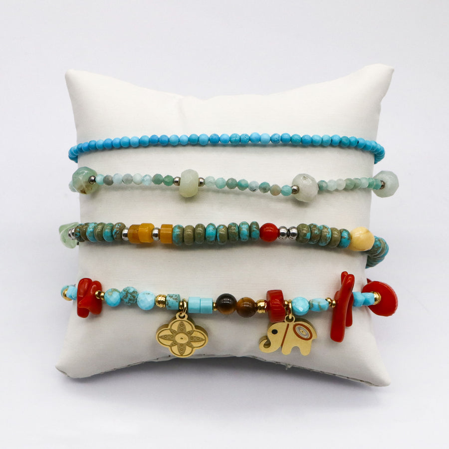 Lucky Elephant Bracelet Made with Multicolor Natural Stones [B168]
