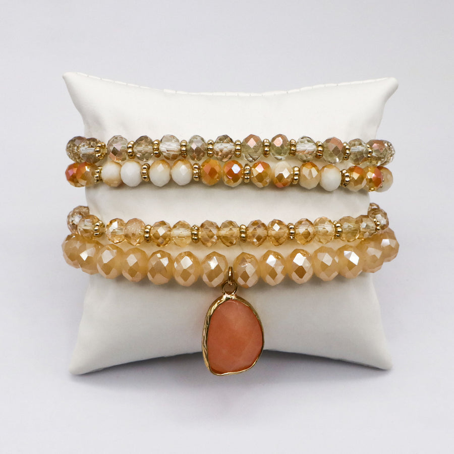 Boho Plated Shinny Glass Bead Bracelet Set  [B170]