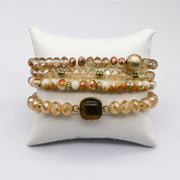 Boho Champagne Faceted Crystal Bracelets with Tiger Eye Charm [B171]
