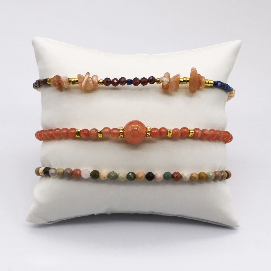 Bohemian Style Layered Bracelet Set with Sunstone Chips [B175]