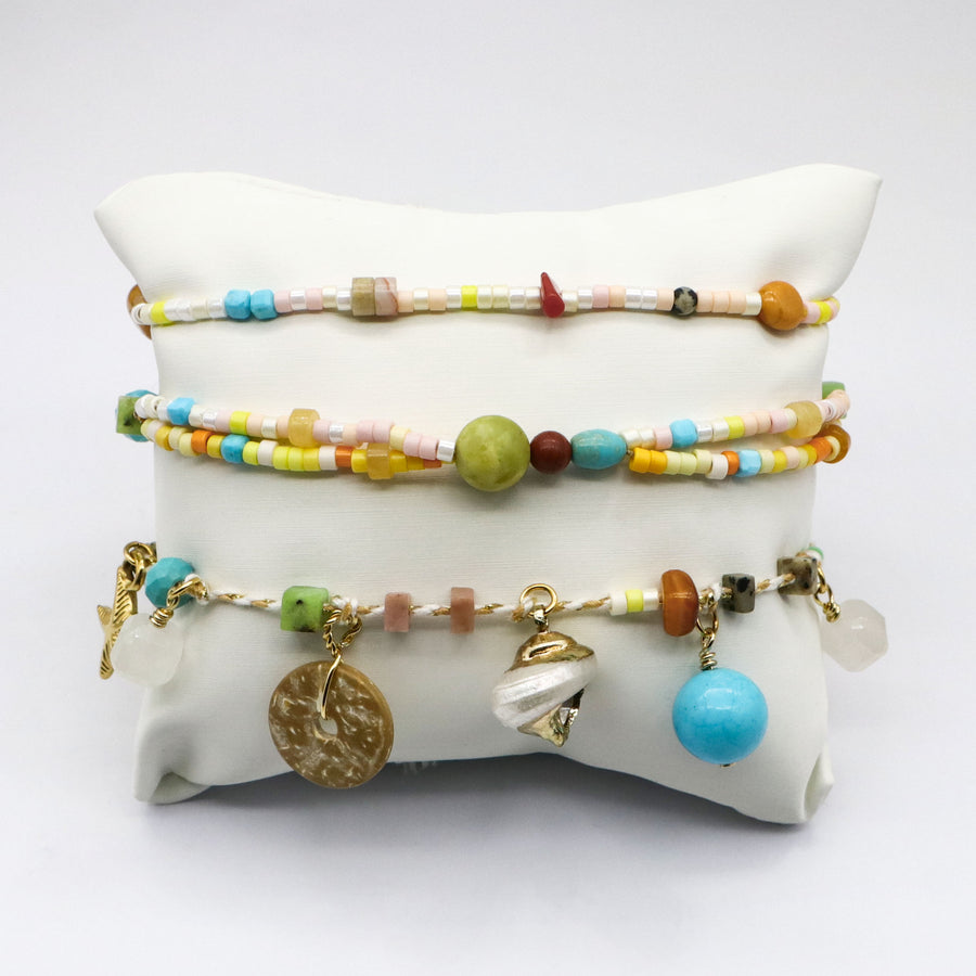 Summer Season Beads Bracelet Stack with Shell and Turquoise Charms [B178]