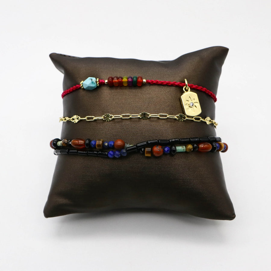 National Style Colorful Mixed Natural Stones Woven Bracelet Set
