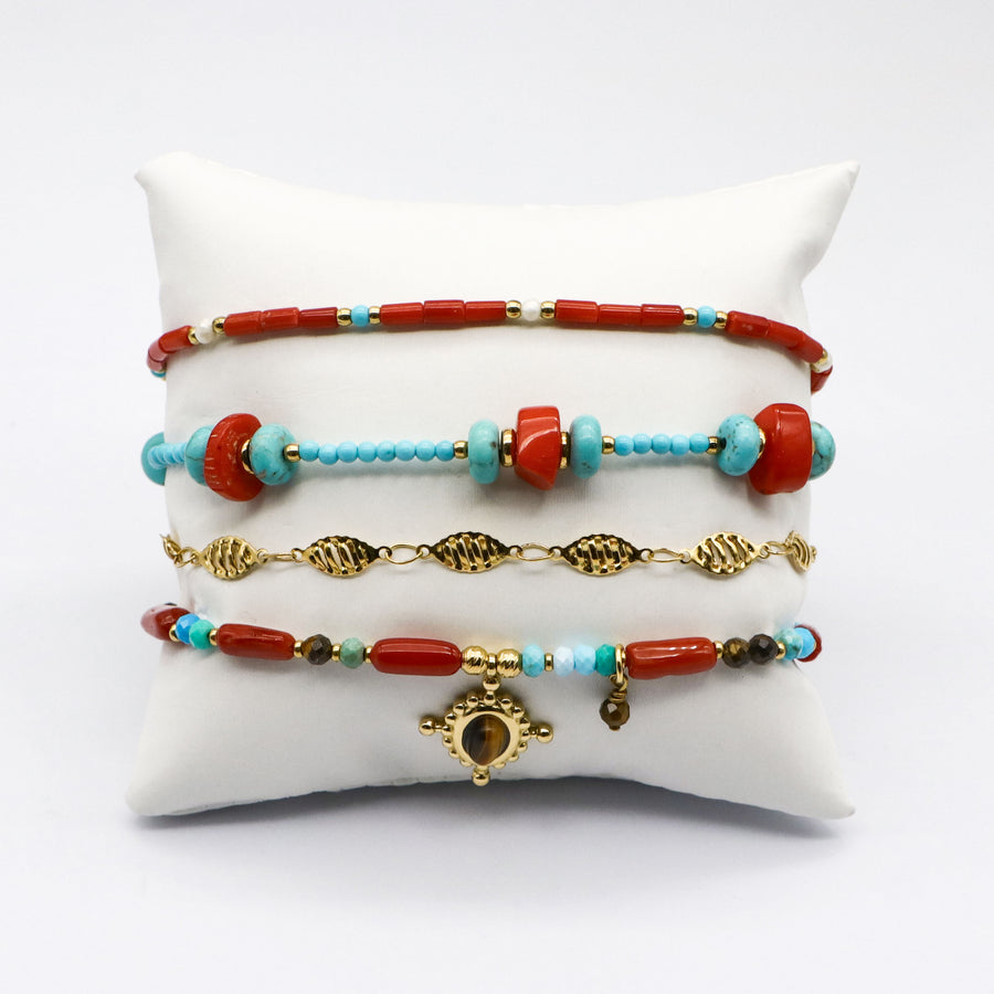 Zang Nationality Ethnic Style Bracelet Set with Stainless Steel Beads [B193]