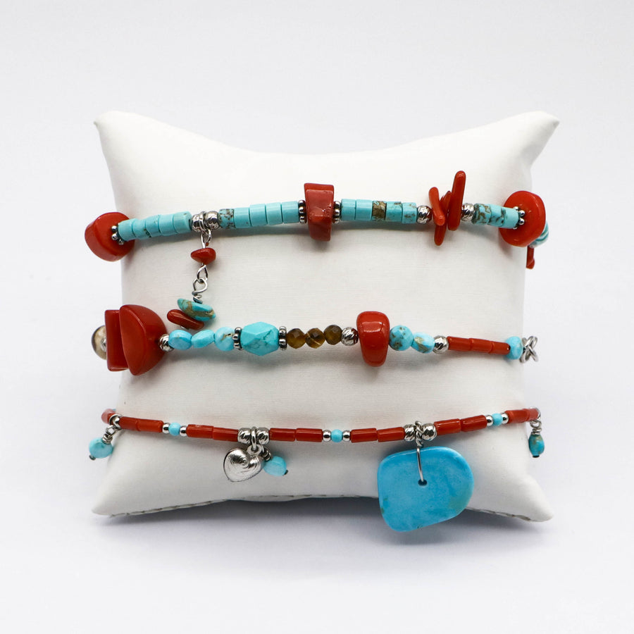 Trendy Vacation Style Bracelet Set with Irregular Turquoise Beads [B199]