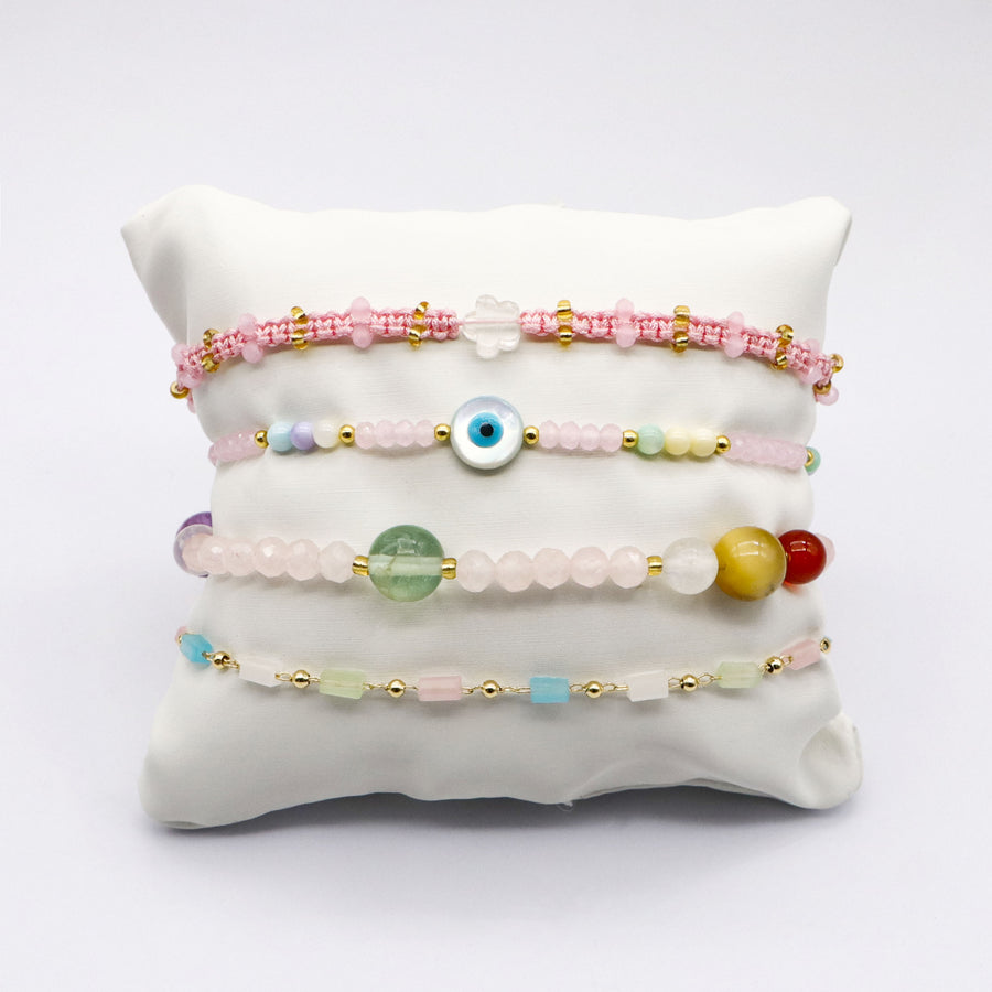 Evil Eye and Rose Quartz Bead Bracelet [B205]