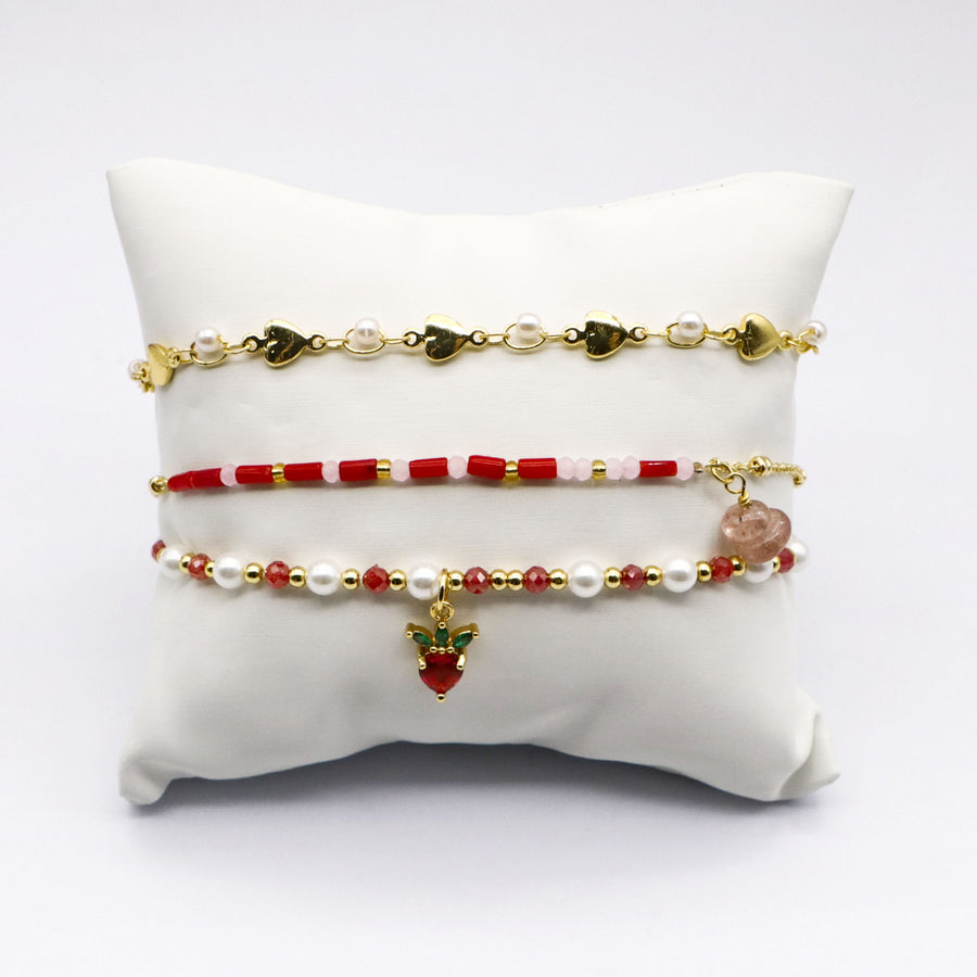 Whimsical Strawberry and Heart Bracelet  [B209]