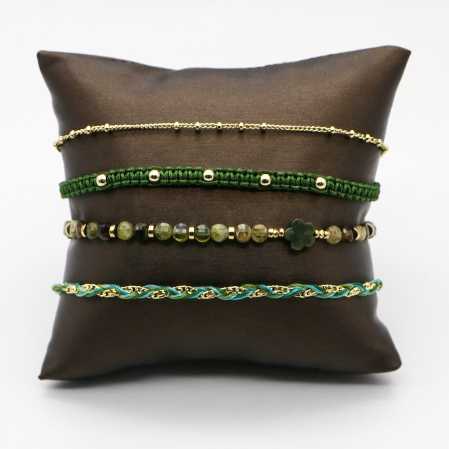 Green Forest Style Woven Bracelet Set