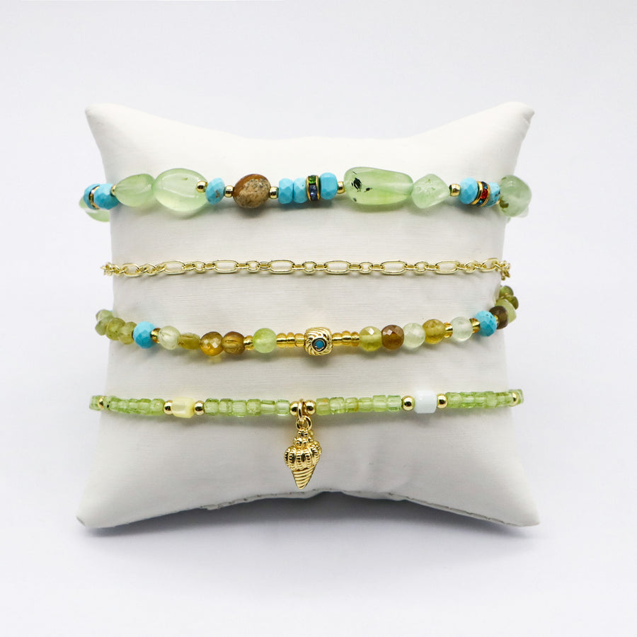 Casual Everyday Turquoise and Prehnite Beaded Bracelet [B221]