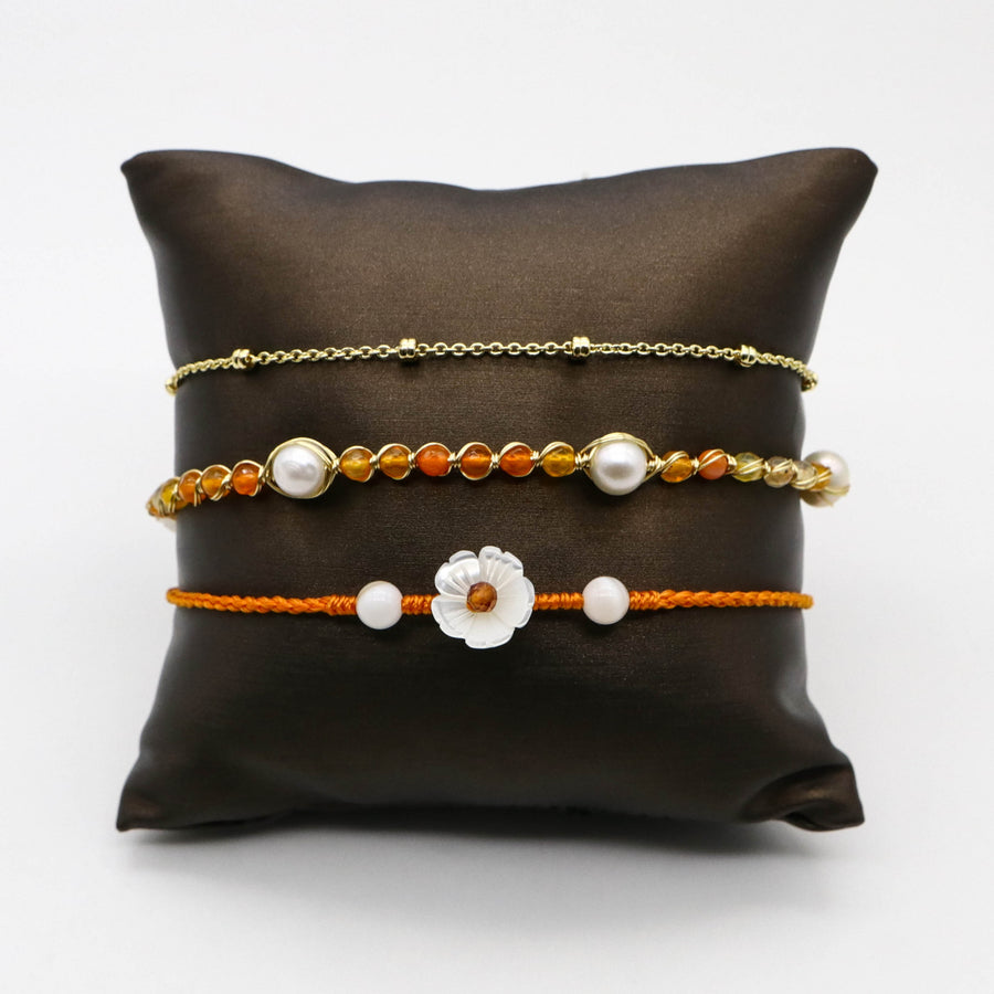 Simple Style Autumn Warm Orange Woven Bracelet Set