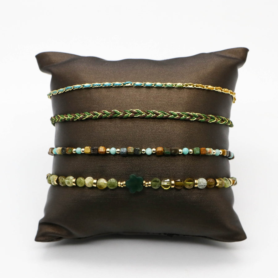 Fashionable And Stylish Green Garnet Woven Bracelet Set