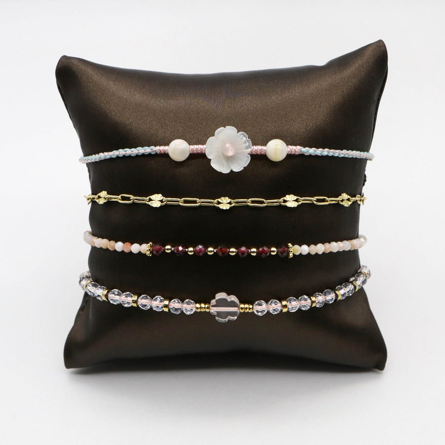 Pink Flower-shaped Handmade Woven Bracelet Set