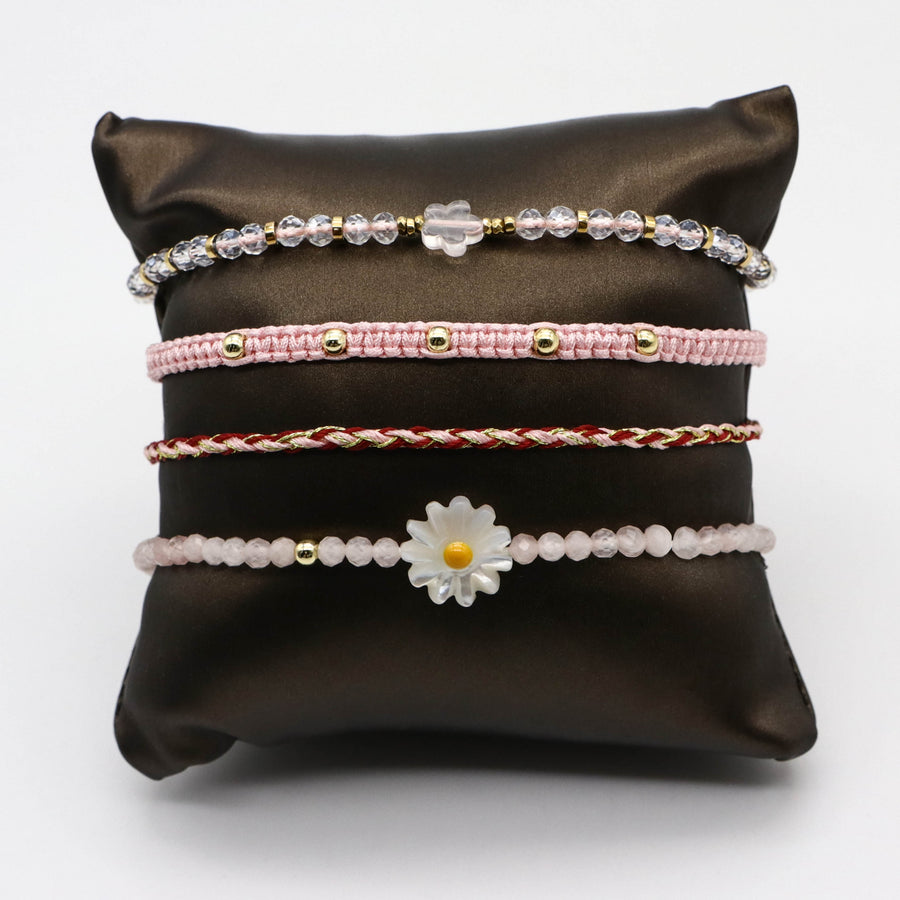 Little Flower Rose Quartz Handmade Woven Bracelet Set