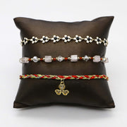 Bohemian Style Lucky Clover  Rose Quartz Cubic Bead Bracelet