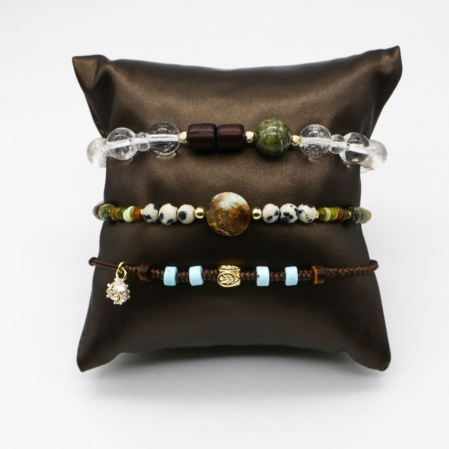 Old-growth Forest Style Mix Stone Bracelet Set