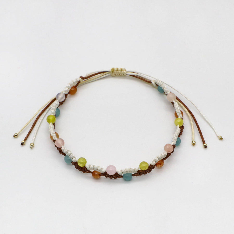 Boho Daisy Aquamarine Stack Hand knitted Bracelet Set [B118]