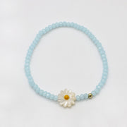 Boho Daisy Aquamarine Stack Hand knitted Bracelet Set [B118]