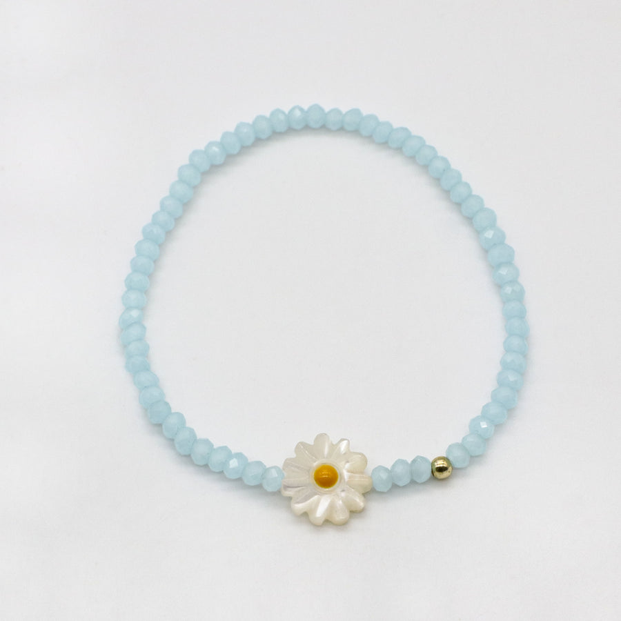 Boho Daisy Aquamarine Stack Hand knitted Bracelet Set [B118]