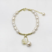 Elegant White Style Pearls And AAA Grade Crystal Bracelet Set