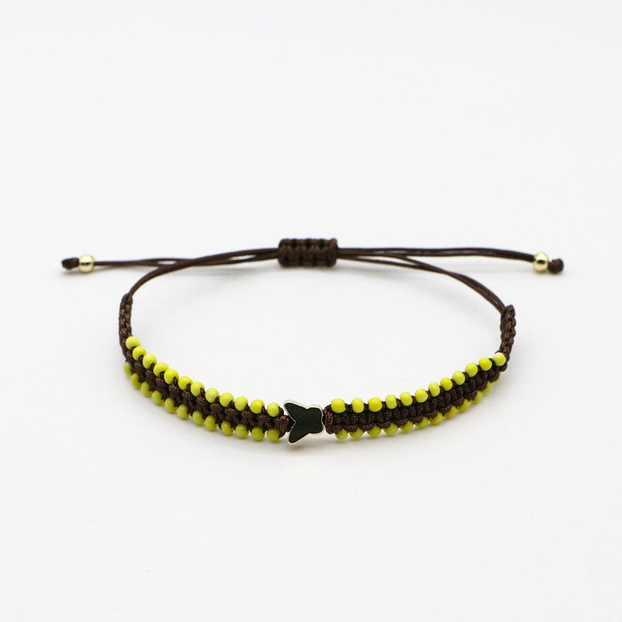 Boho Layered Yellow Beaded With Butterfly Bracelet