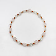 Bohemian Style Lucky Clover  Rose Quartz Cubic Bead Bracelet