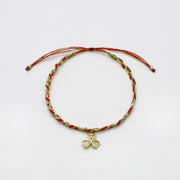 Bohemian Style Lucky Clover  Rose Quartz Cubic Bead Bracelet